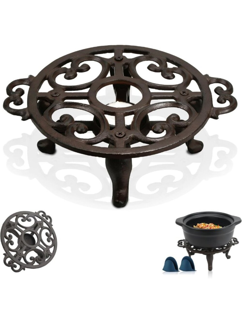 Portable Cast Iron Teapot Warmer with Tealight Holder & Mitts - Ideal for Tea